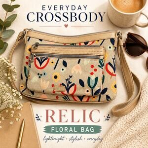 Relic Floral Canvas Crossbody Bag Neutral Multi Pocket Small Purse